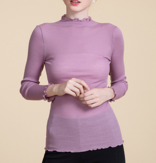 冷えとりインナー ハイネックリブカットソー(長袖) ウール100% フリーサイズ レディース <メール便可>